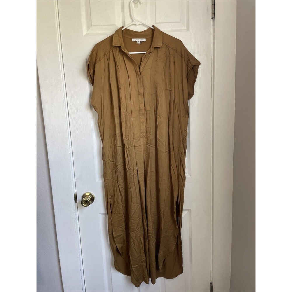 YOUNG FABULOUS & BROKE brown button down dress size S READ